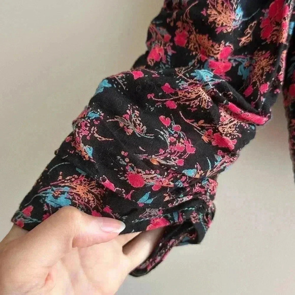 Free People Monica Top, Floral Open Back Puff Sleeve Cinched Waist Blouse Med - Picture 9 of 16